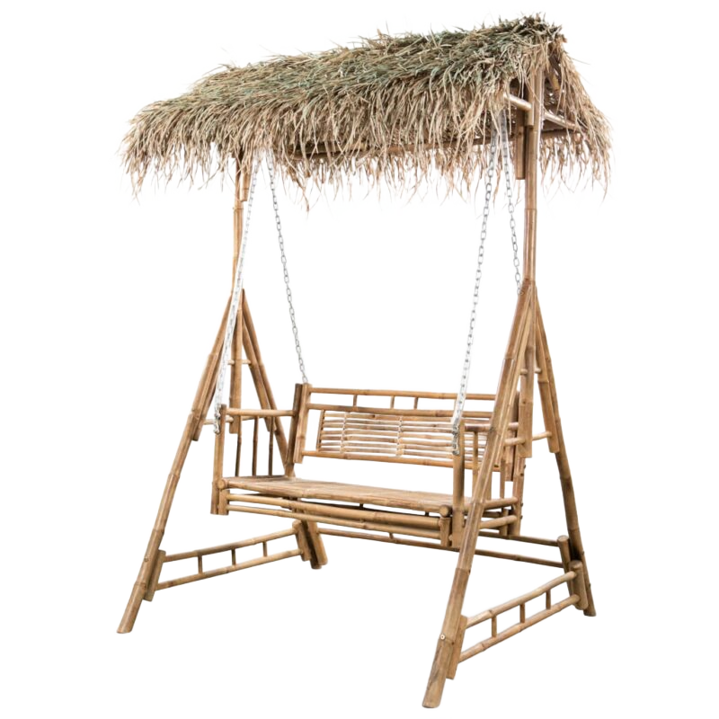 Bambusest aiakiik palmilehtedest varjuga, 135 × 99 × 202 cm