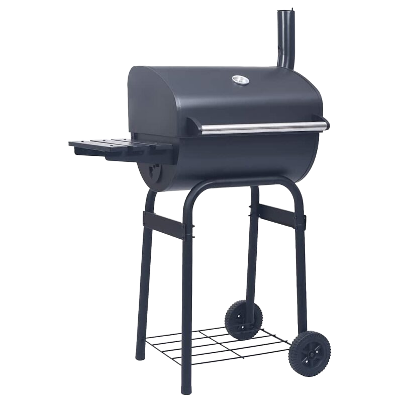 Ratastega söegrill termomeetri ja külglauaga, must, 75 × 48 × 120 cm