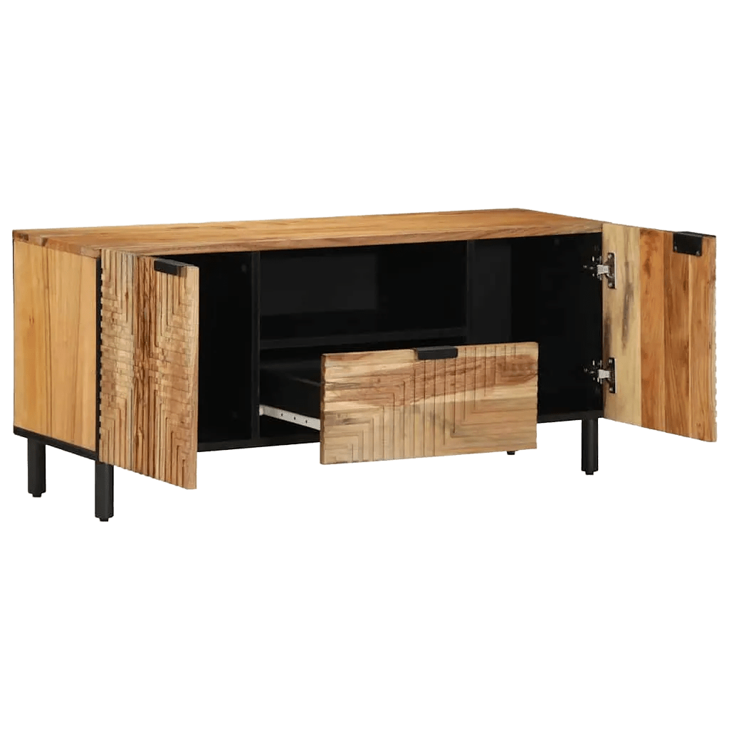 Tugevast Mangopuidust TV-Kapp 105 cm – 2 Ukse, Sahtli ja Riiuliga