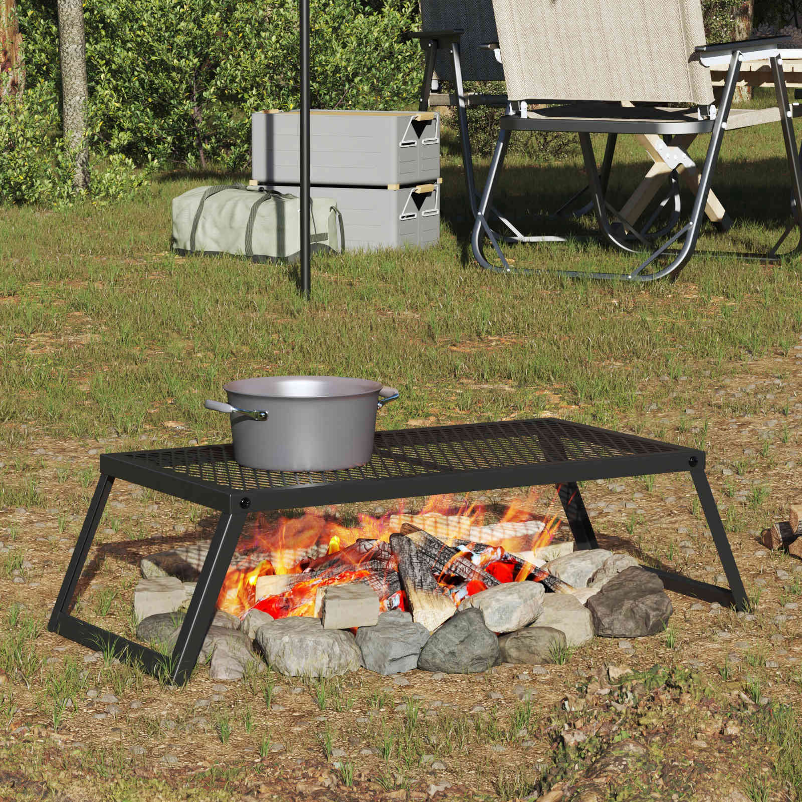 Kokkupandav söegrill matkadeks, must, 68 x 30 x 17 cm