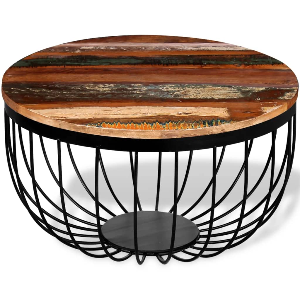 Ümmargune diivanilaud Ø 60 × 35 cm – taaskasutatud puit - Pilt 2