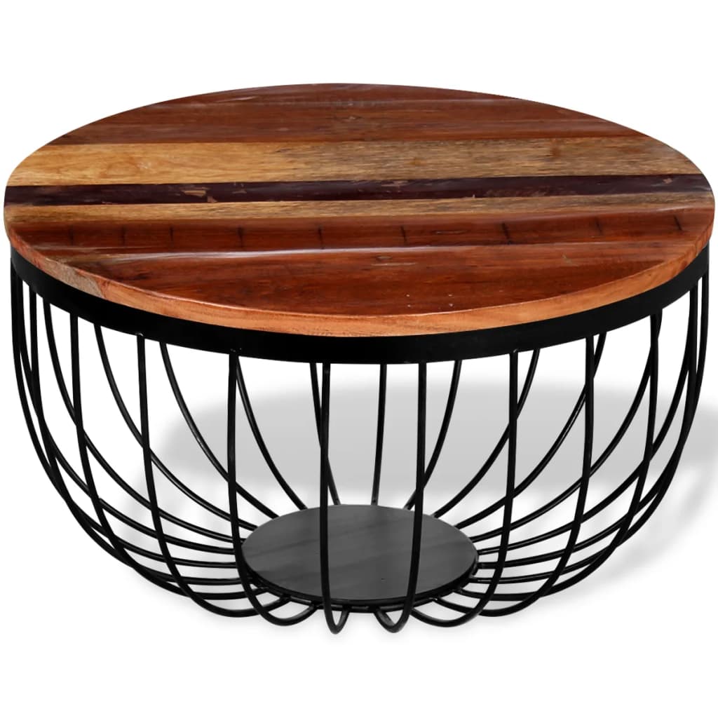 Ümmargune diivanilaud Ø 60 × 35 cm – taaskasutatud puit - Pilt 3