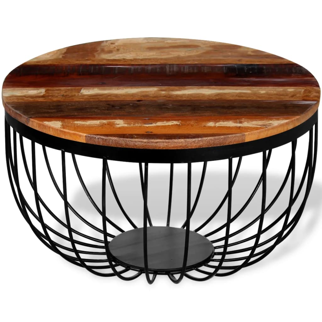 Ümmargune diivanilaud Ø 60 × 35 cm – taaskasutatud puit - Pilt 4