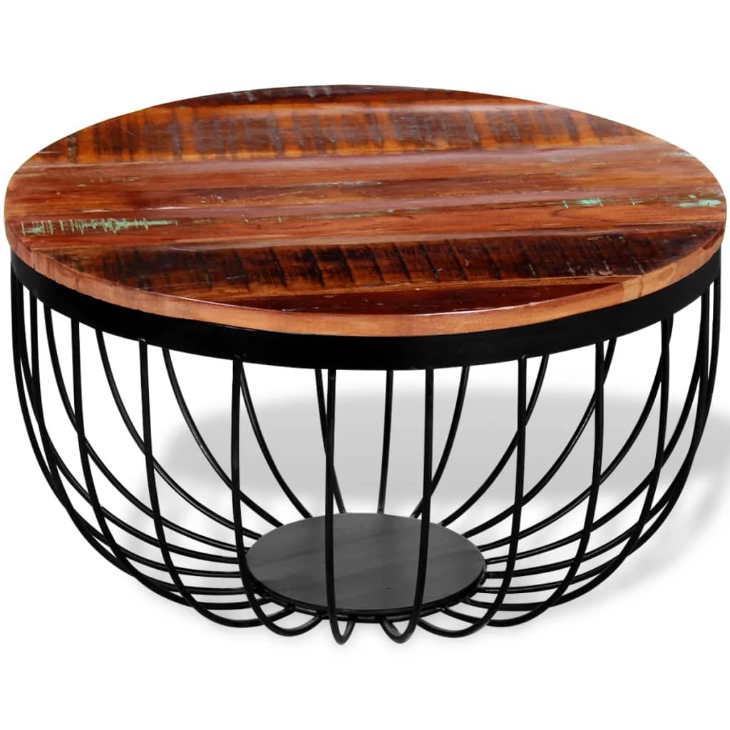 Ümmargune diivanilaud Ø 60 × 35 cm – taaskasutatud puit - Pilt 5