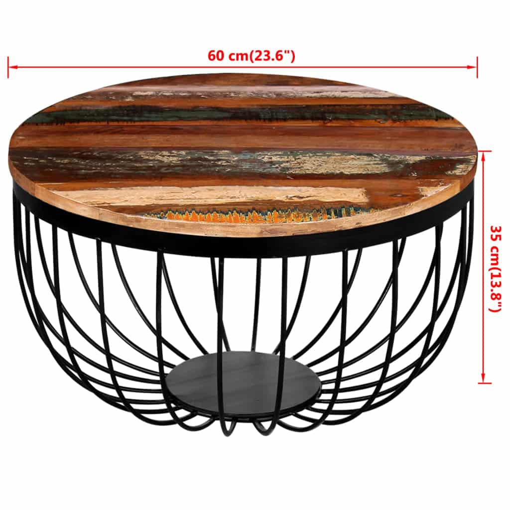 Ümmargune diivanilaud Ø 60 × 35 cm – taaskasutatud puit - Pilt 8