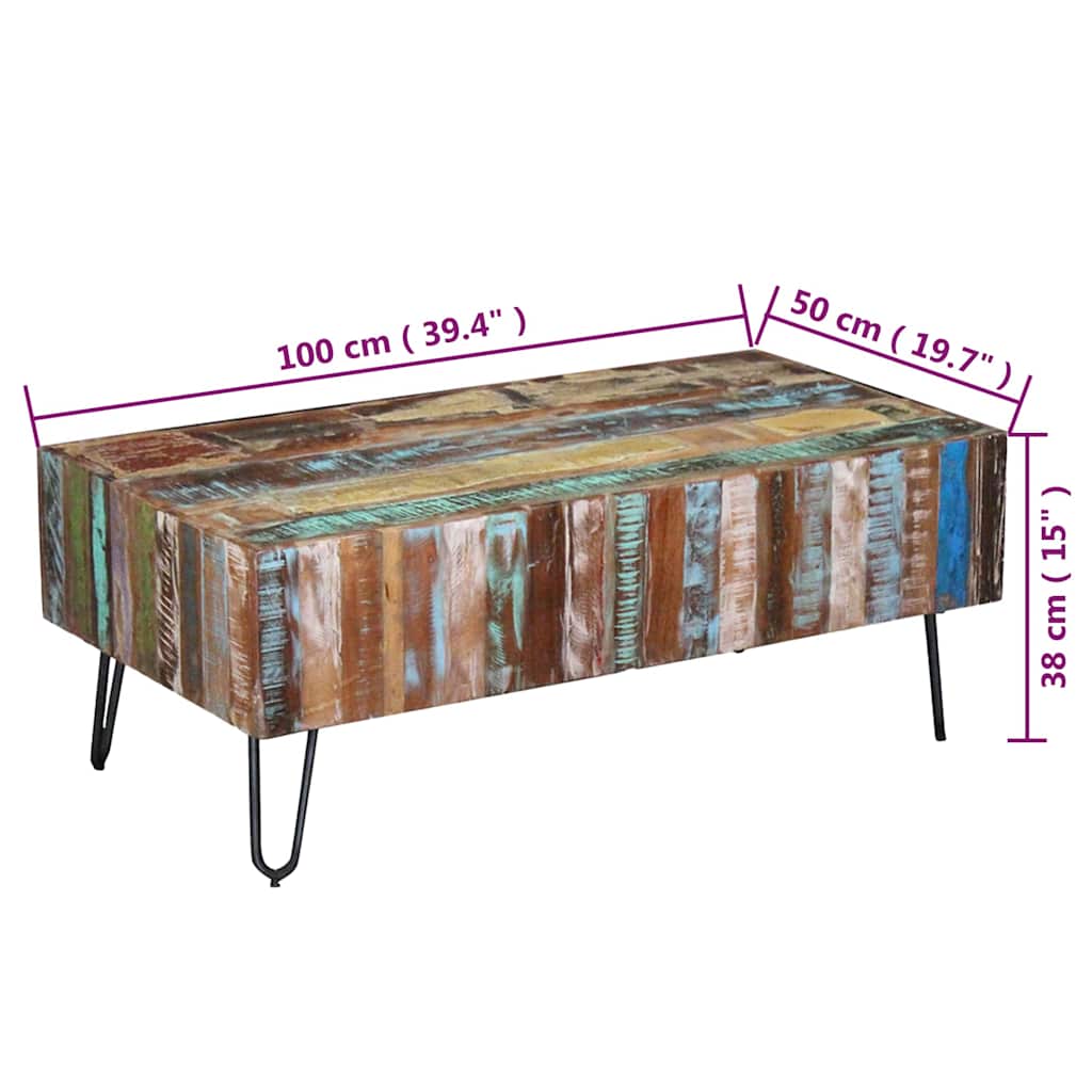 Taaskasutatud puidust diivanilaud, 100 × 50 × 38 cm - Pilt 10