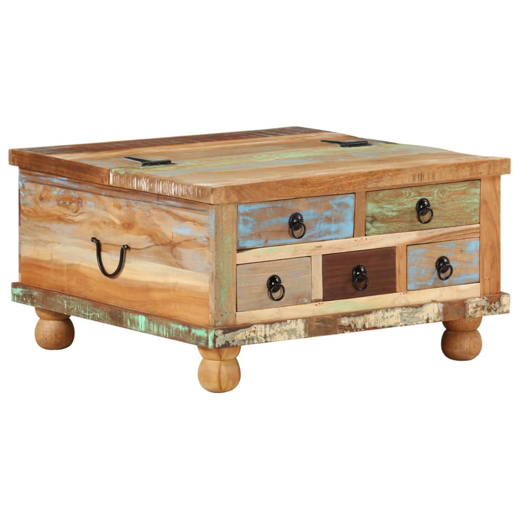 Puidust kohvilaud viie sahtliga, 70 × 70 cm – tootevaade