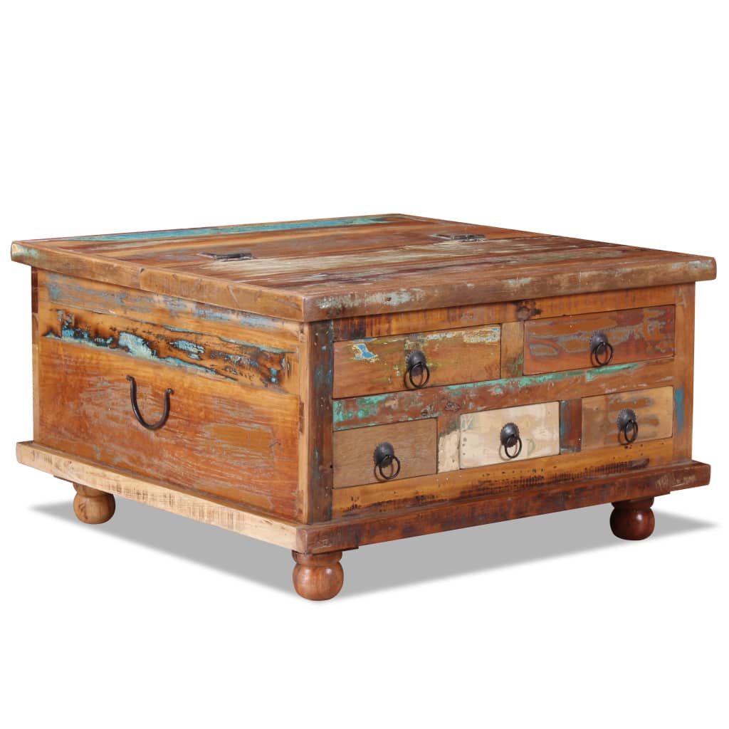 Puidust kohvilaud viie sahtliga, 70 × 70 cm – tootevaade