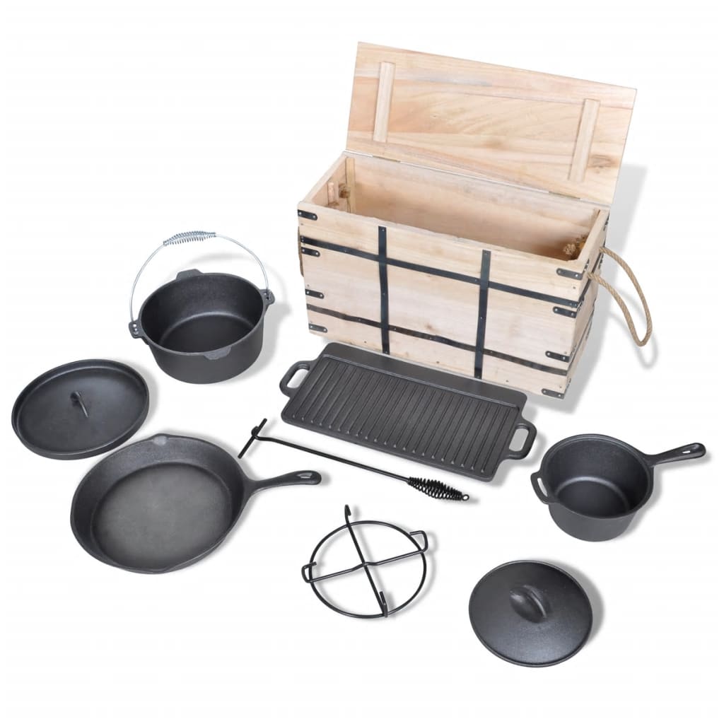 9-osaline malmnõude komplekt puidust kastis