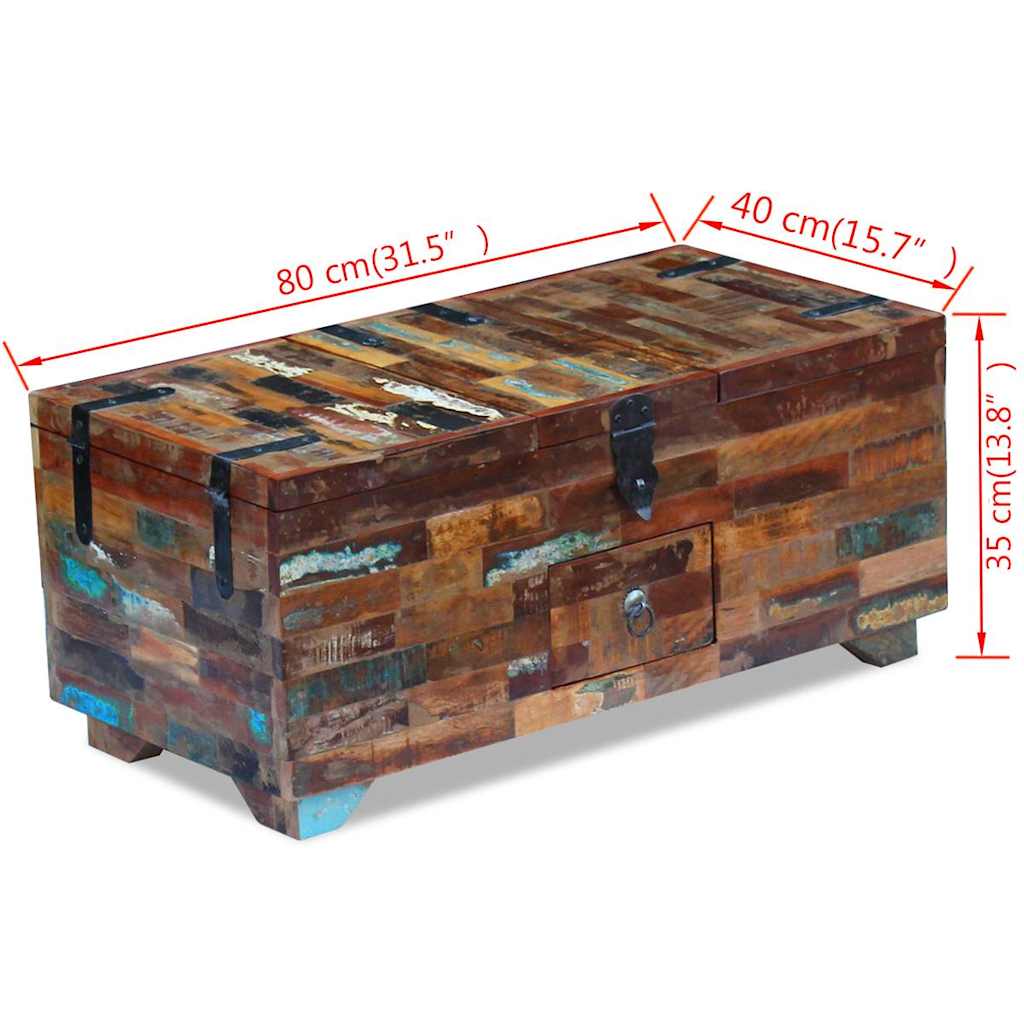 Puidust kohvilaud panipaikadega, 80 × 40 × 35 cm – tootevaade