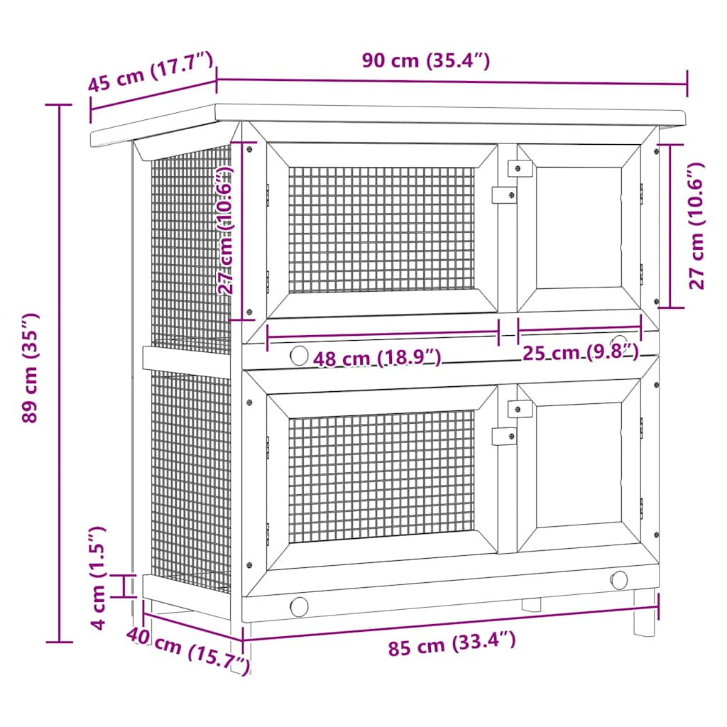 Puidust küülikupuur kahe alusega, 90 × 45 × 89 cm – tootevaade
