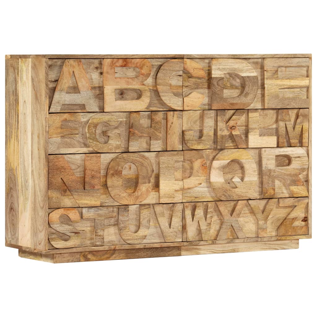 Tähestikuga mangopuidust sahtlikapp, 120 × 35 × 79 cm