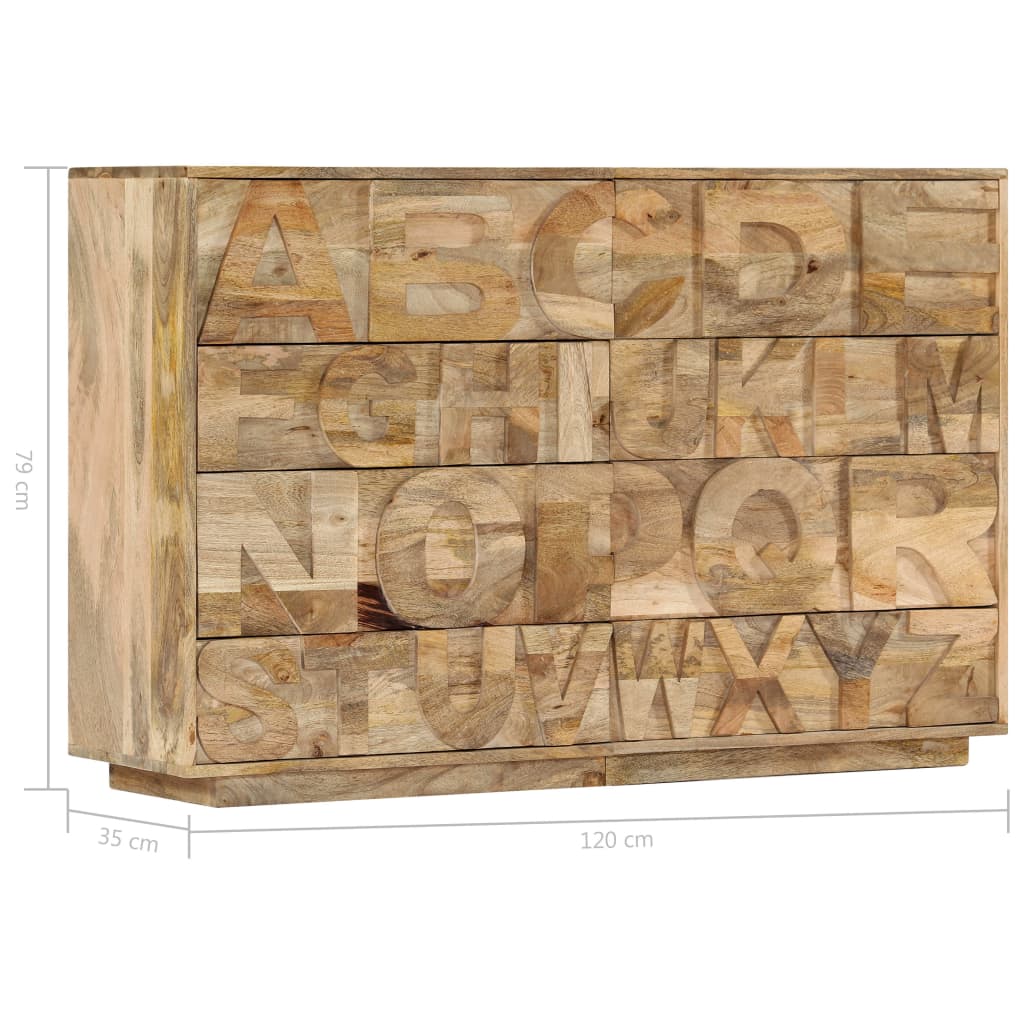Tähestikuga mangopuidust sahtlikapp, 120 × 35 × 79 cm - Pilt 12