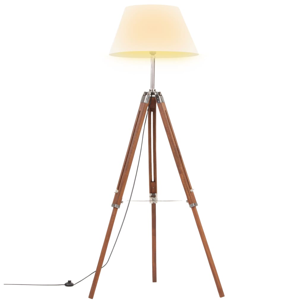 Tiikpuidust kolmjalgne põrandalamp, E27, 100–141 cm