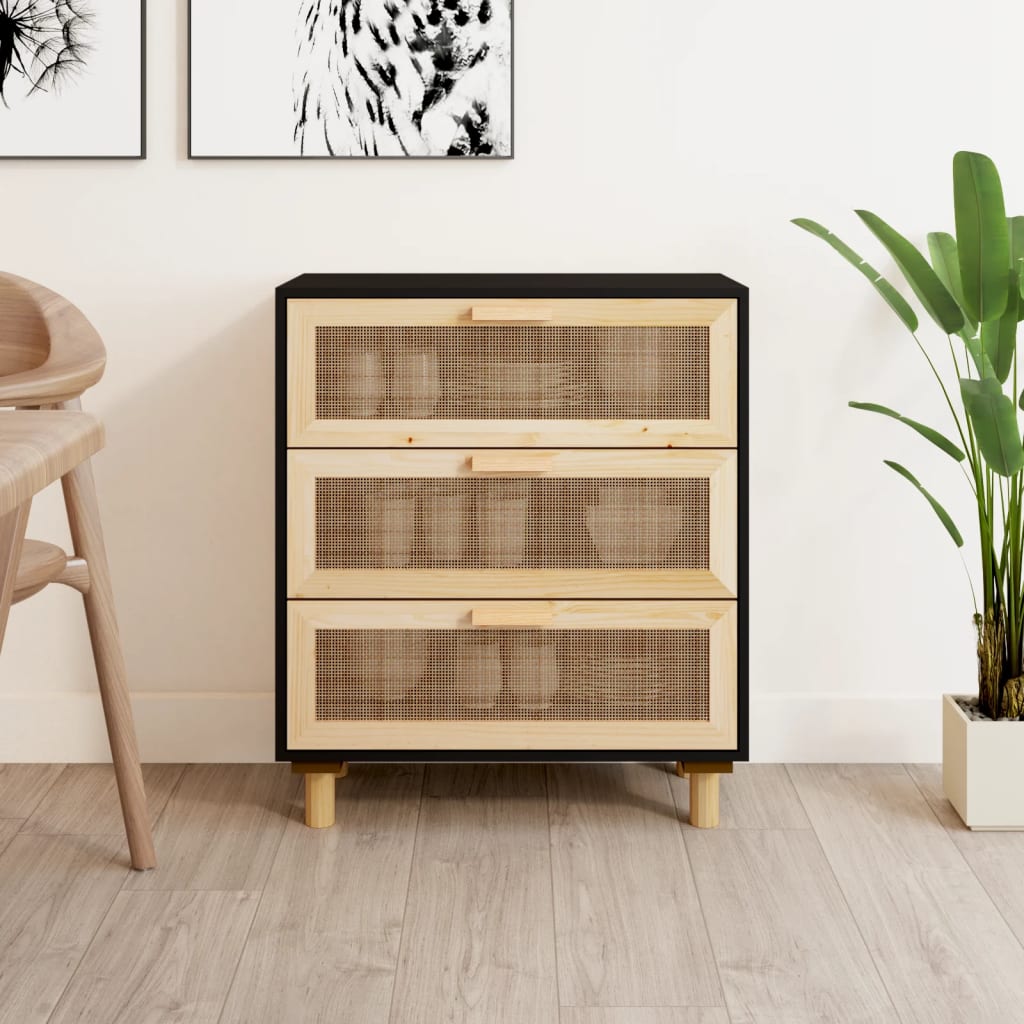 Kummut rotangpunutisega, 3 sahtlit, 60 × 30 × 70 cm