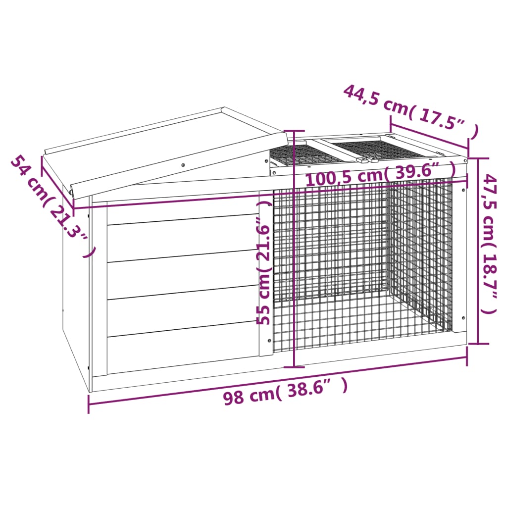 Männipuidust küülikupuur pesakastiga 100,5 × 54 × 55 cm - Pilt 7
