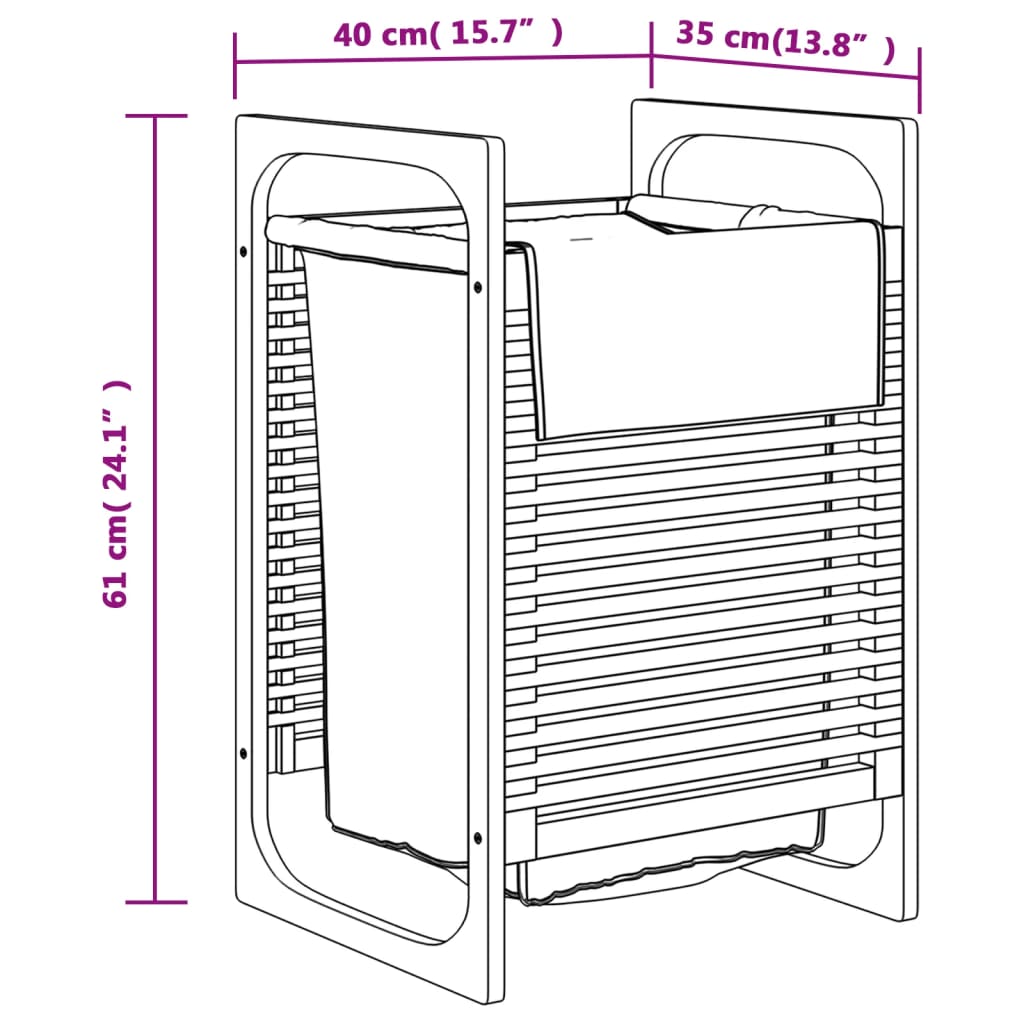 Bambusest pesukorv halli pesukotiga, 40 × 35 × 61 cm – tootevaade