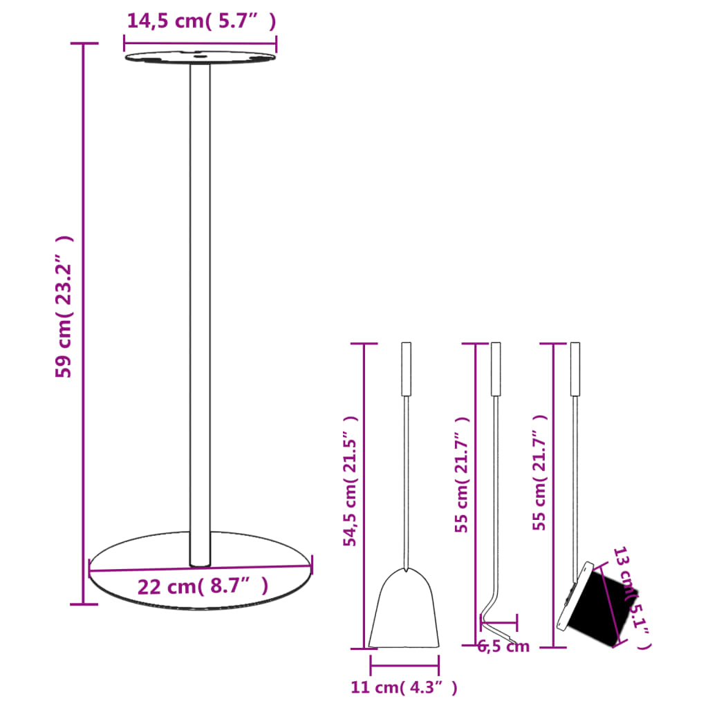 4-osaline terasest kaminatarvikute komplekt, must, 59 cm - Pilt 10