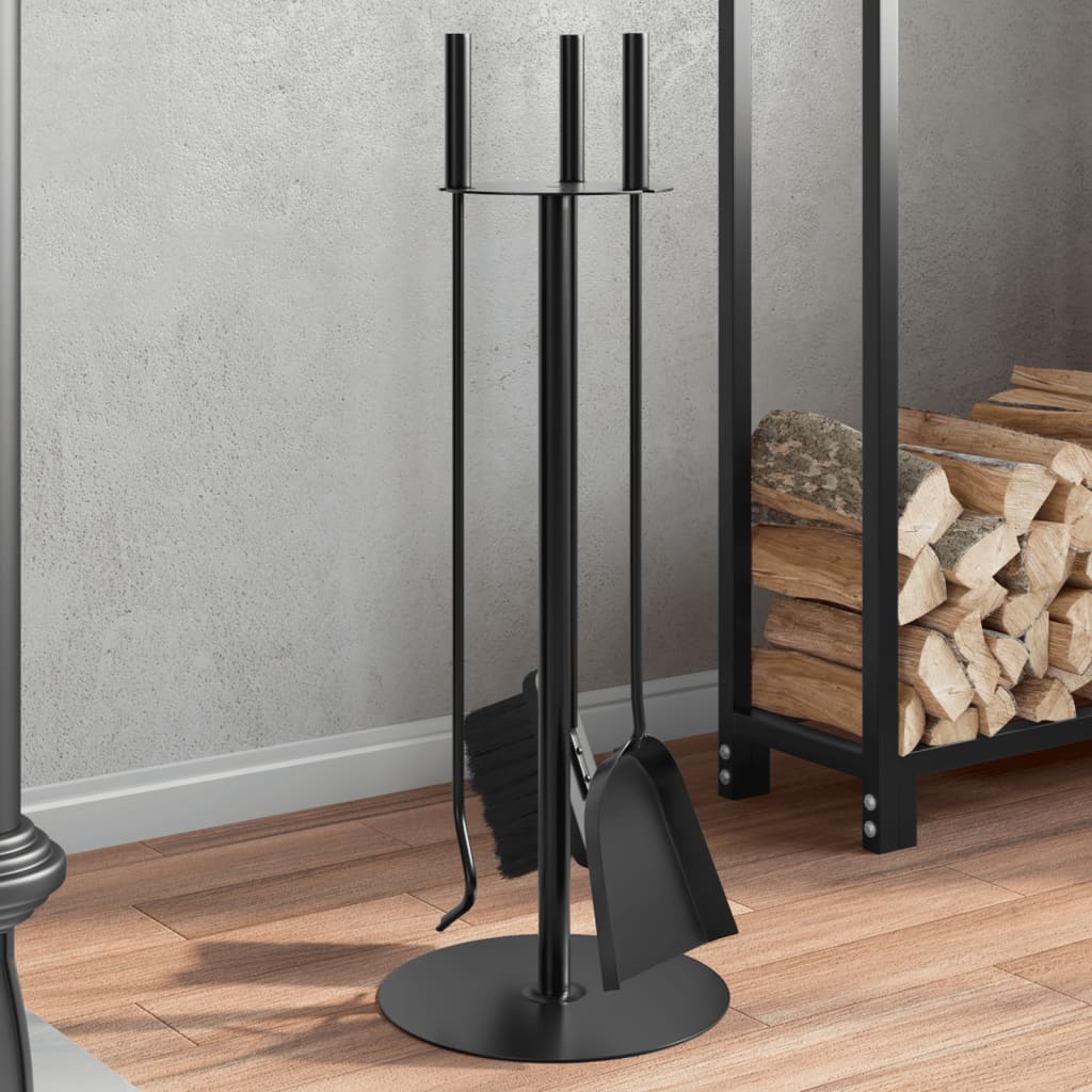 4-osaline terasest kaminatarvikute komplekt, must, 59 cm