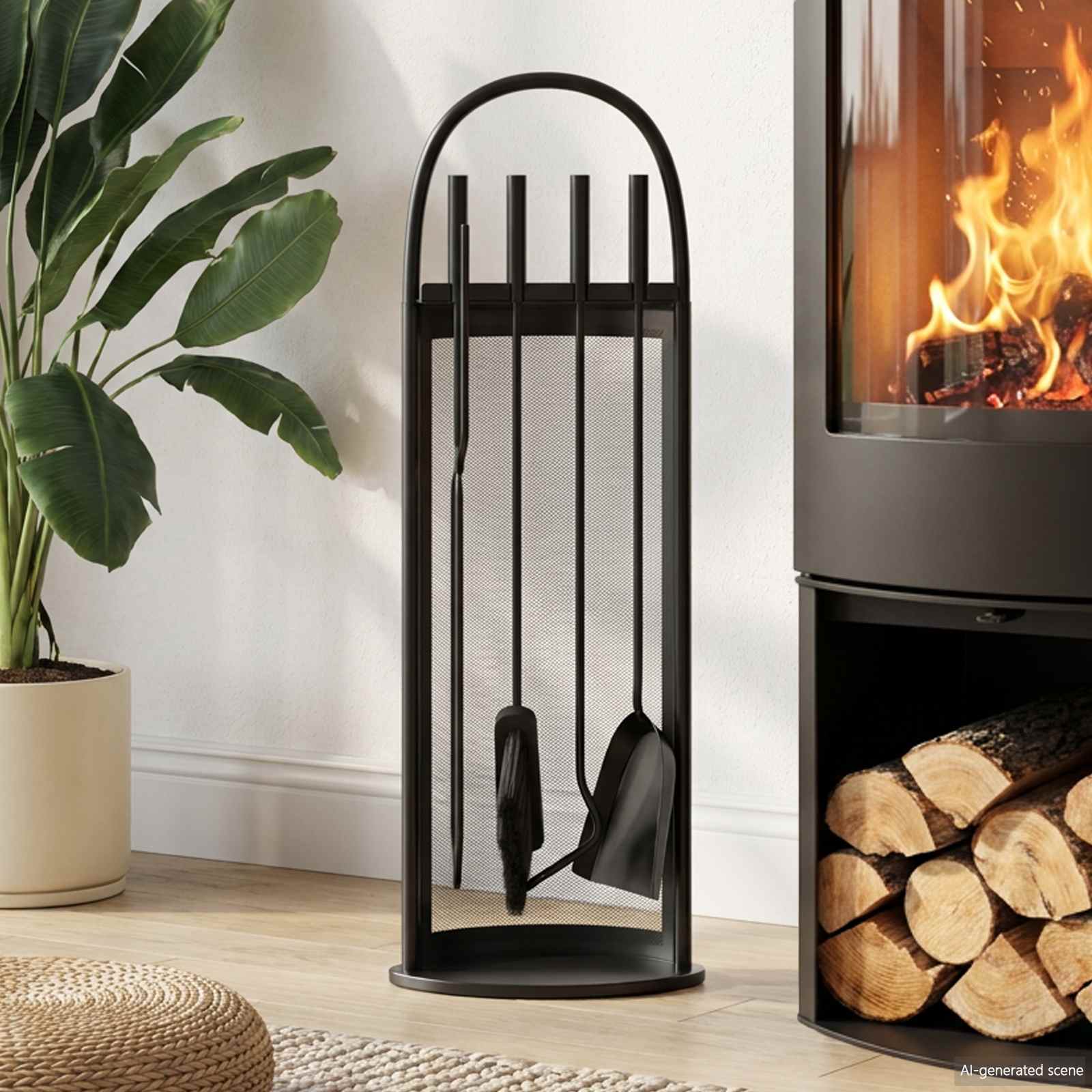 5-osaline terasest kaminatarvikute komplekt, must, 66 cm