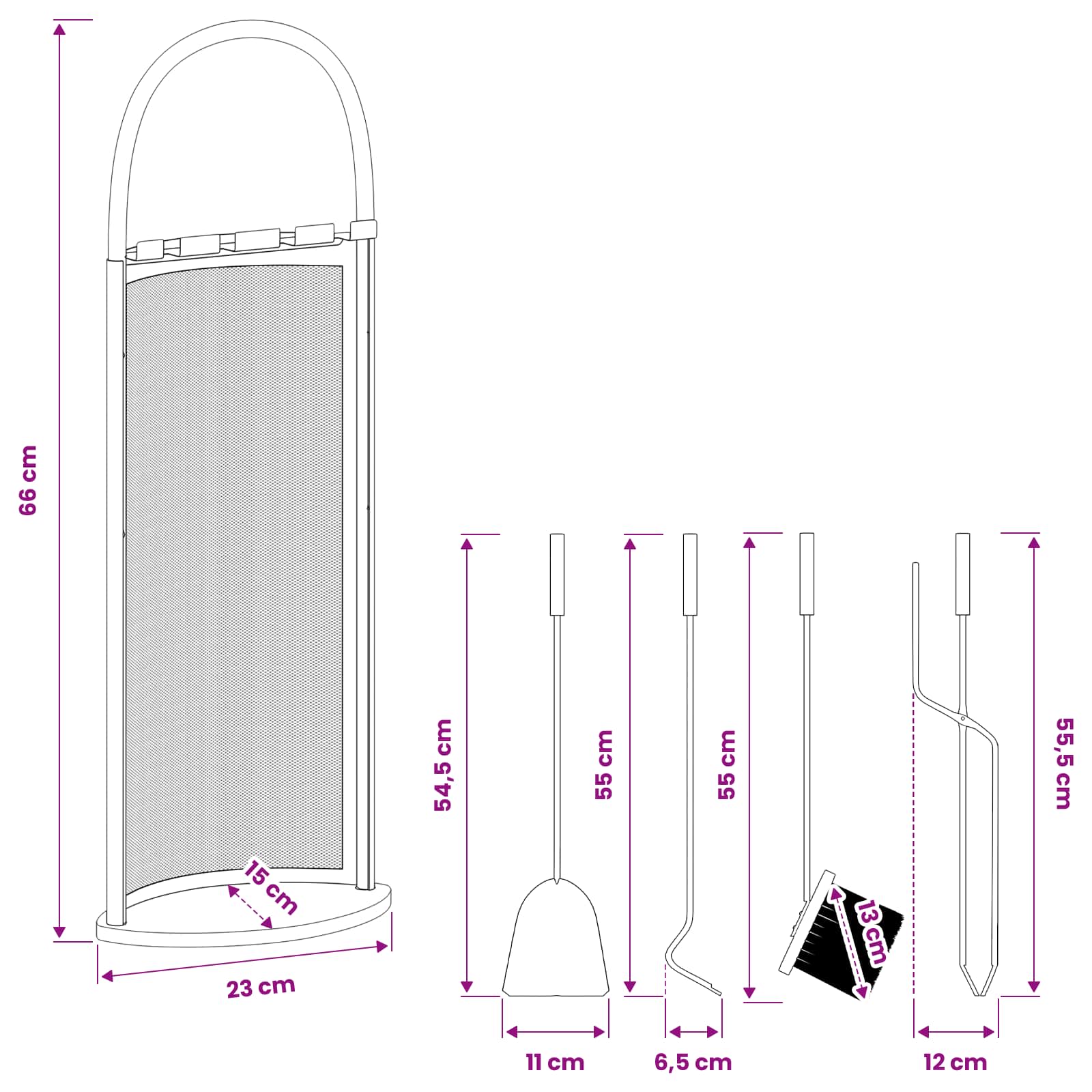 5-osaline terasest kaminatarvikute komplekt, must, 66 cm - Pilt 8