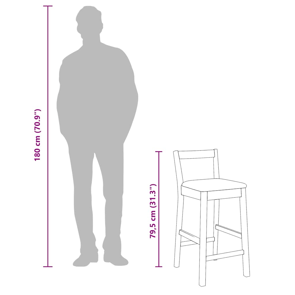 Kummipuidust baaritoolid, istmekõrgus 61 cm, 2 tk – tootevaade