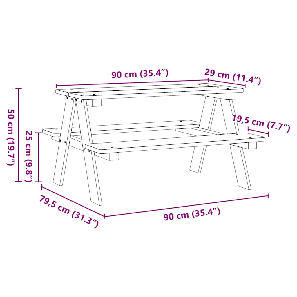 Lastelaud pinkidega IRUN, männipuit, 90 × 79,5 × 50 cm – tootevaade