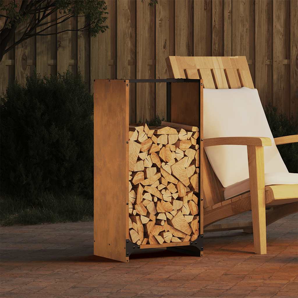 Puumustriga terasest küttepuuriiul 40 × 30 × 80 cm halgudega terrassil