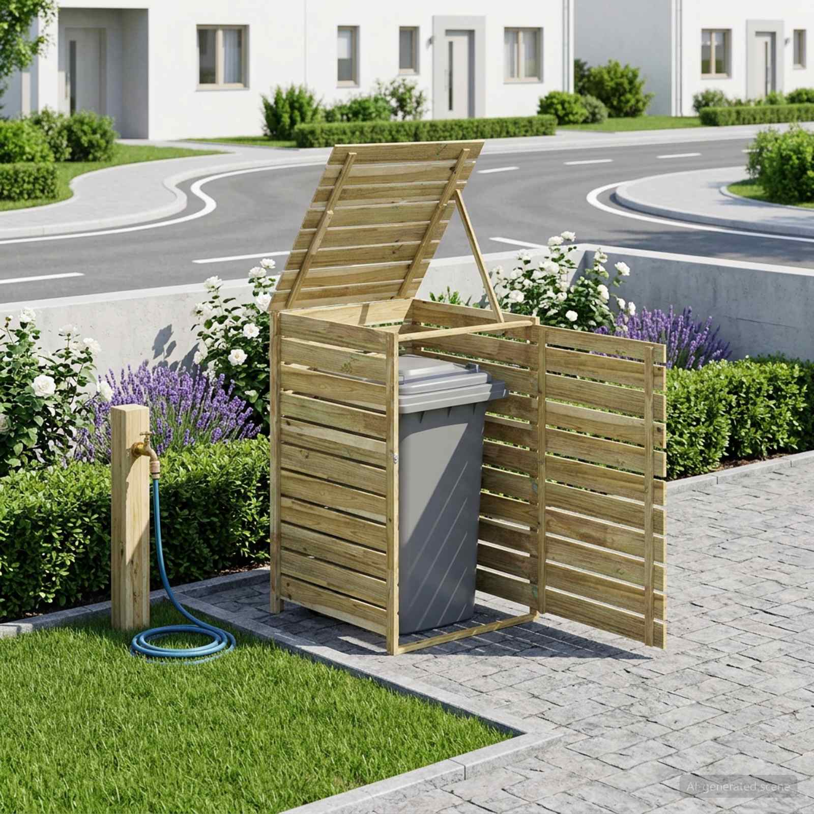 Männipuidust prügikastikapp 1–3 prügikastile, 240 l - Pilt 9